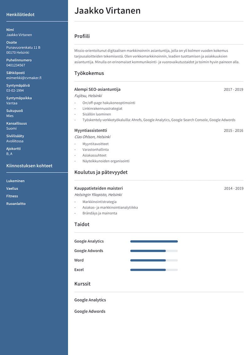 markkinointialan CV