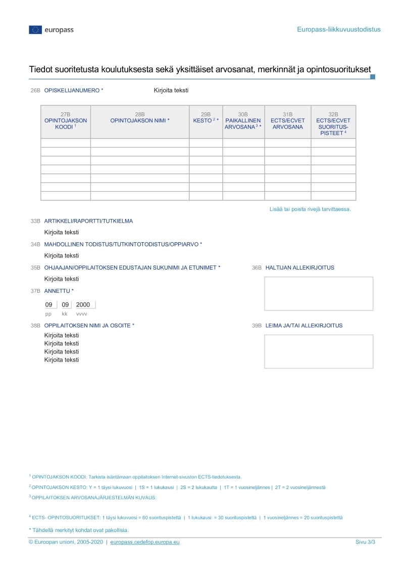 Europass-liikkuvuustodistus 2