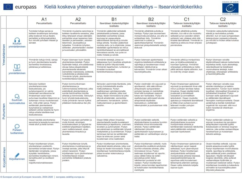 self assessment language skills