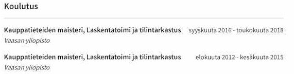koulutus cv esimerkki
