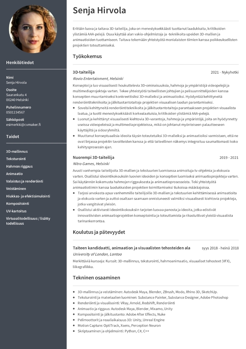 Näyttelijän CV-esimerkki