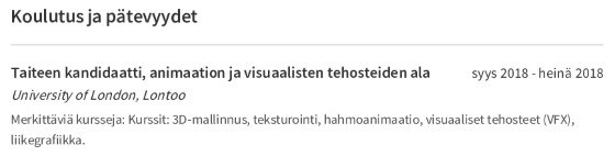 koulutus cv esimerkki