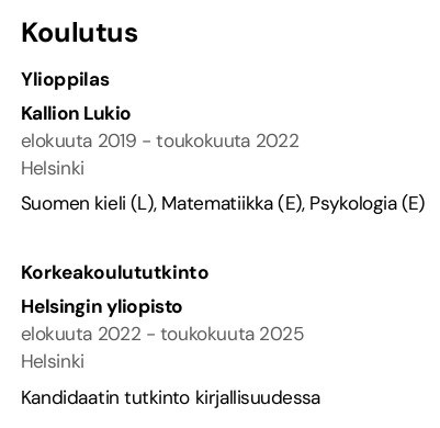 pätevyydet cv esimerkki