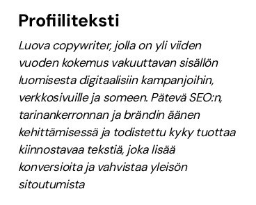 henkilökohtainen profiili cv esimerkki