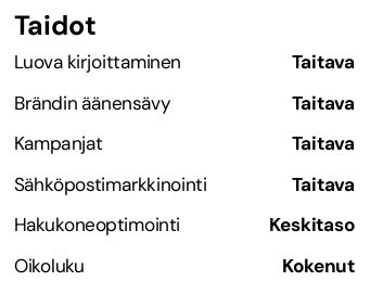 taidot cv esimerkki