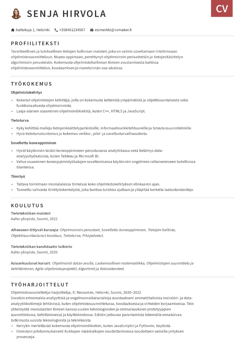 Taitopohjainen CV – esimerkki Taitopohjainen CV – esimerkki