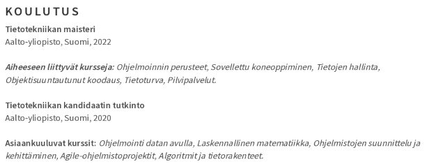 koulutus cv esimerkki koulutus cv esimerkki