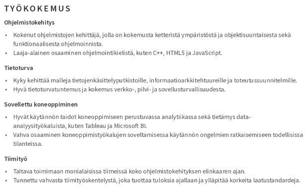 työkokemus cv esimerkki työkokemus cv esimerkki