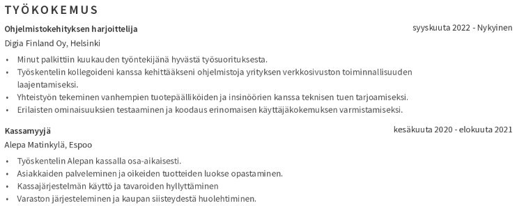 projekteista cv esimerkki projekteista cv esimerkki