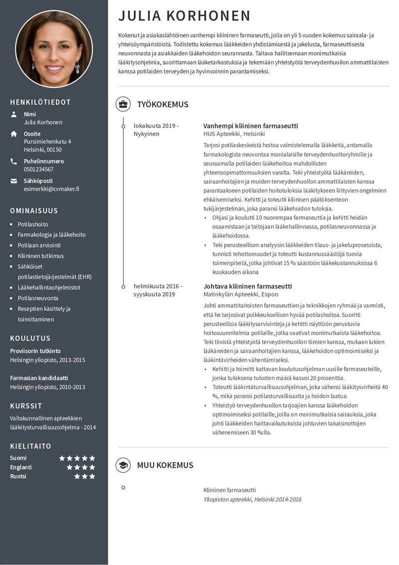 Farmaseutin CV-esimerkki