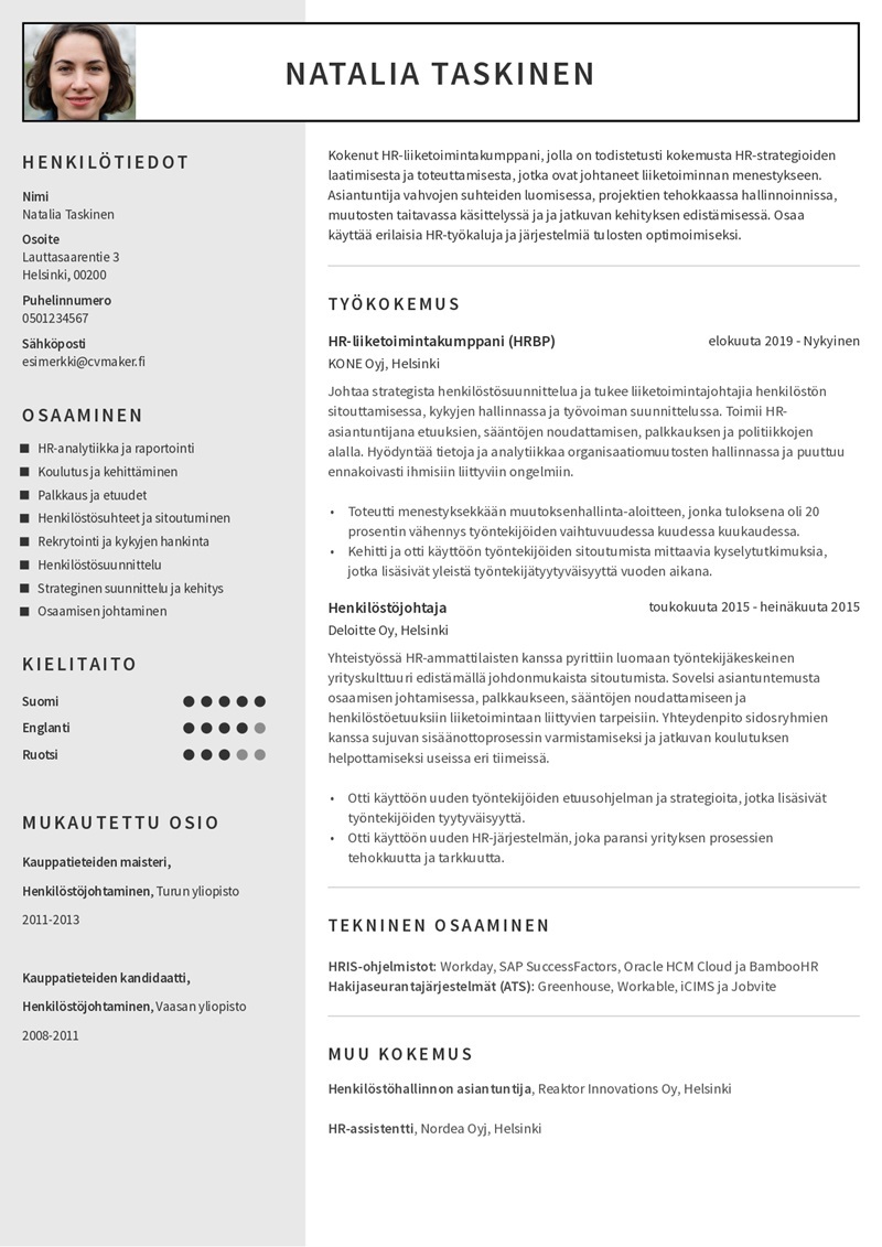 HR-asiantuntijan CV-esimerkki