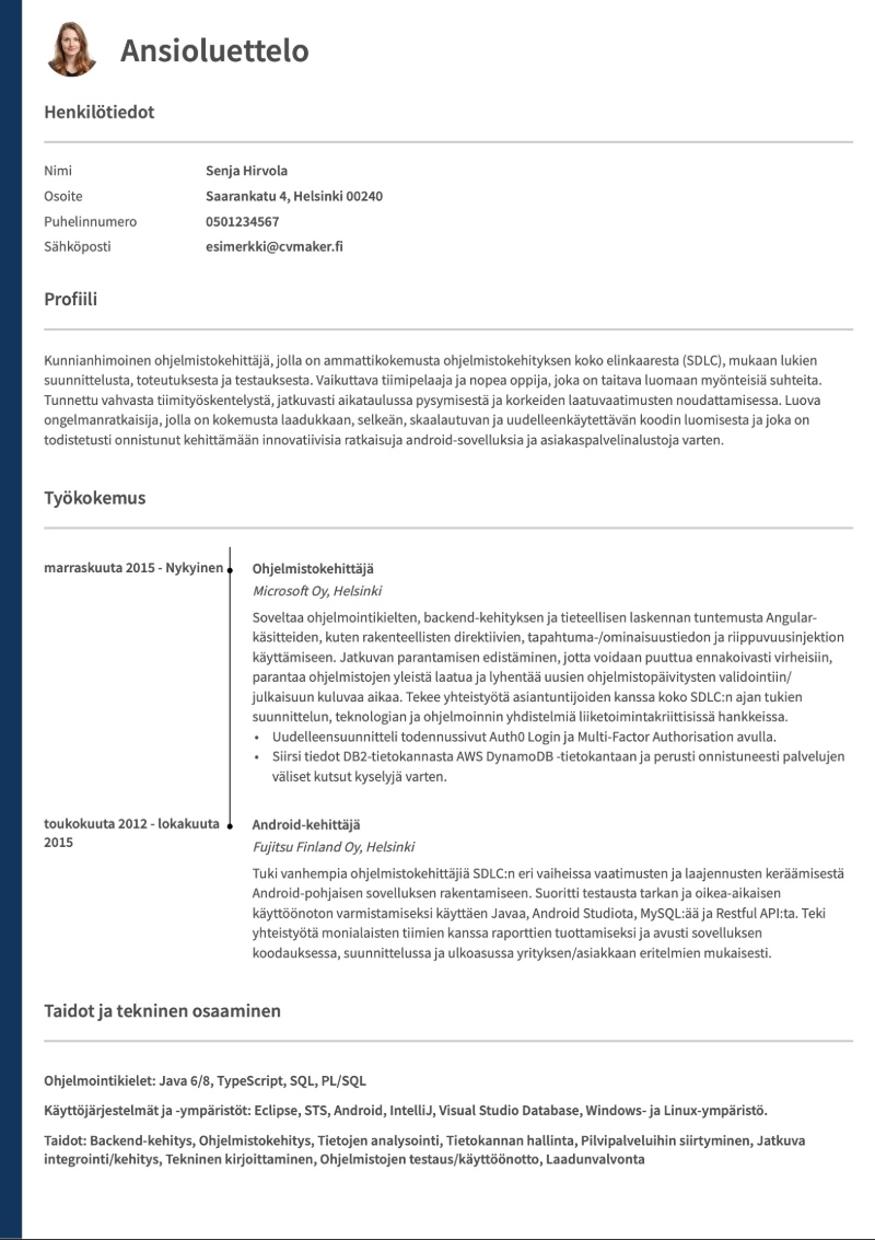 Yksinkertainen CV-esimerkki Yksinkertainen CV-esimerkki